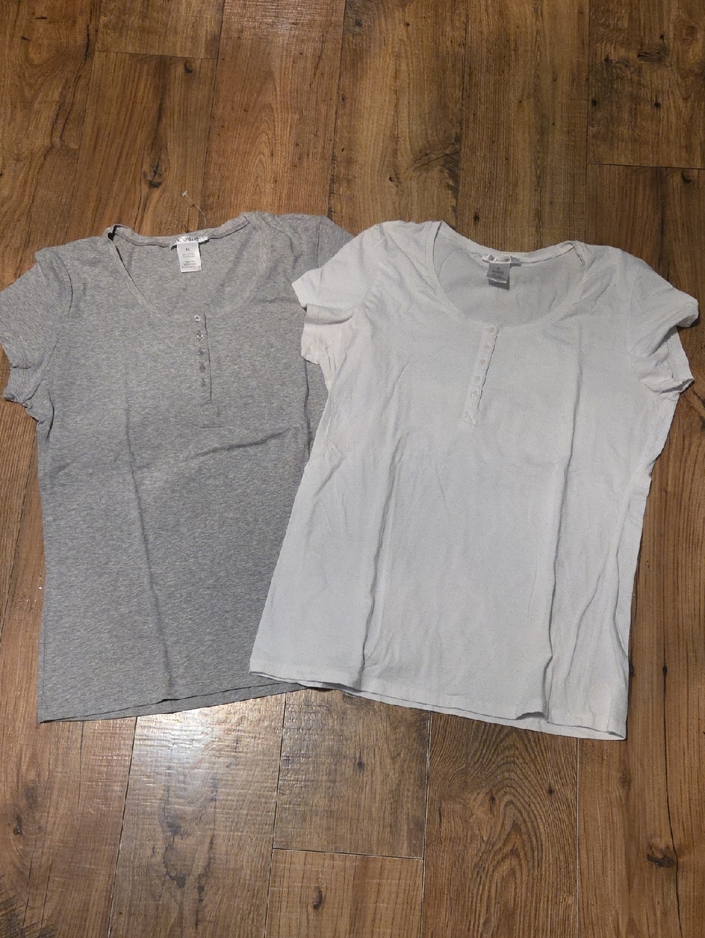 K Jordan | Light Gray and White Short Sleeve Henley Tees